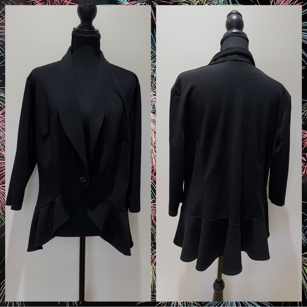 Kojooin Chic Black Women's 3/4 Sleeve Blazer-size 2XL
